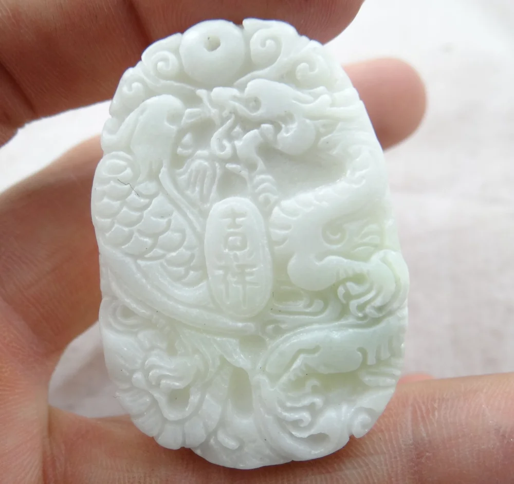 48*34Wholesale natural Chinese Liantian stone hand-carved statue of Dragon and Phoenix amulet pendant necklace Jewelry Making