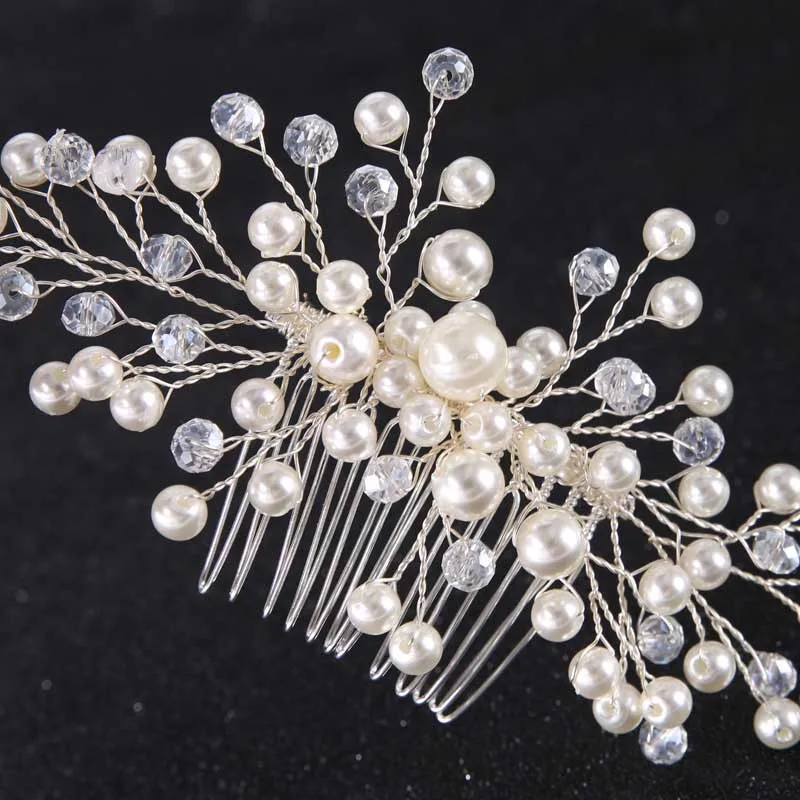 bijoux de tete mariage FORSEVEN mariée accessoires de cheveux de mariage cristal perle peignes de cheveux pièces de tête nuptiale Noiva diadème couronne bijoux de cheveux pour les femmes