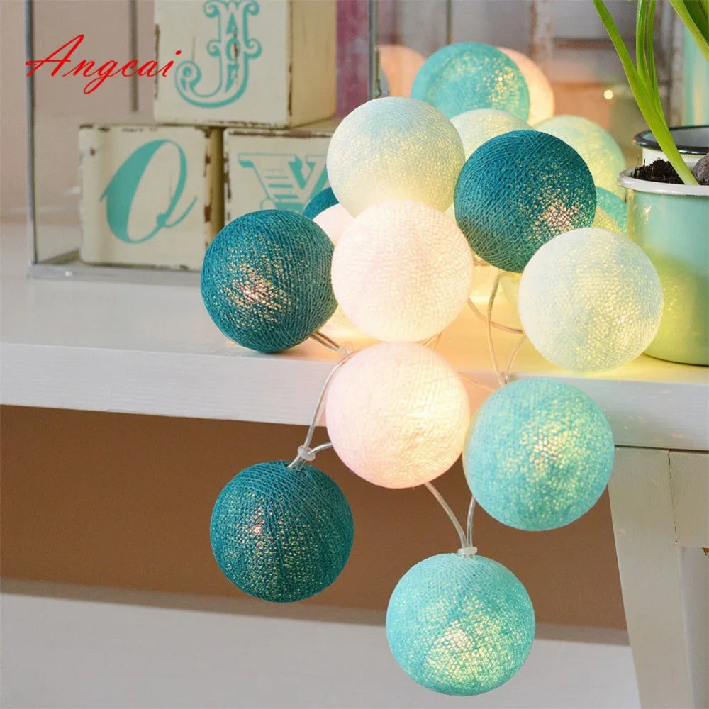 

Cotton Ball Balls String Fairy Lights Garland, Wedding Party, Home Garden Decor, turquoise Mint, Aqua Tone