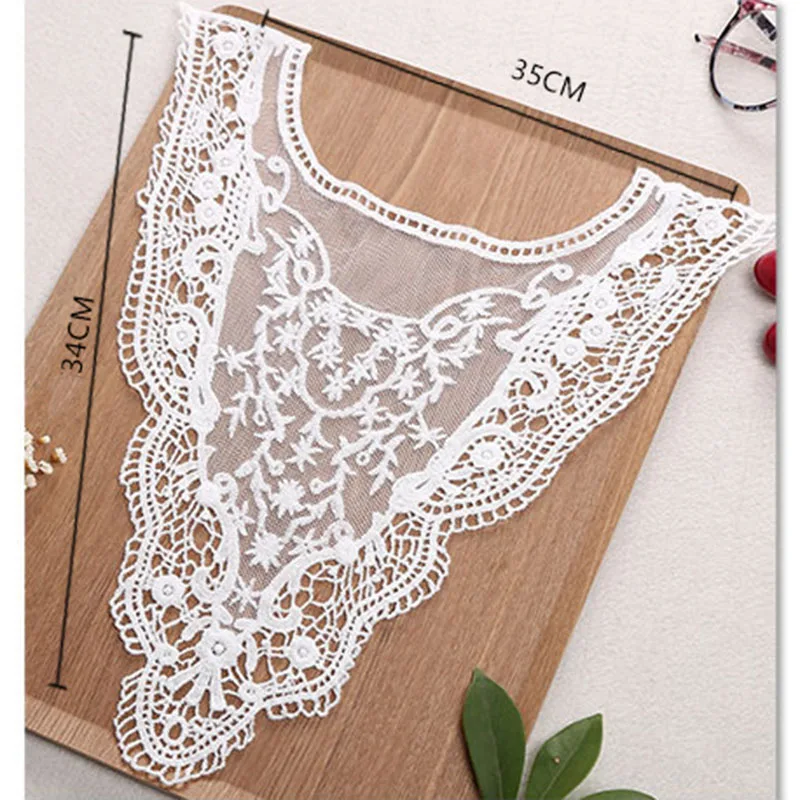 2Pcs White Lace Fabric for Girl\'s Dress DIY Material Sew-on Collar Applique Patches Neckline Mesh Cloth