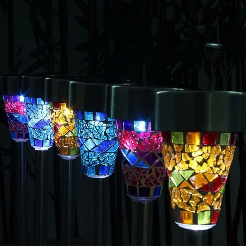 LED Solar Lamp Stainless Steel Colorful Spot light Mosaic Glass Lamp for Outdoor Garden Lawn Pathway Decorations