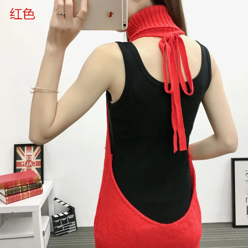 2025 New Summer Female Sexy Backless Sweater Spring Autumn Fashion High Collar Sleeveless sweater Women's clothing OKXGNZ AF994