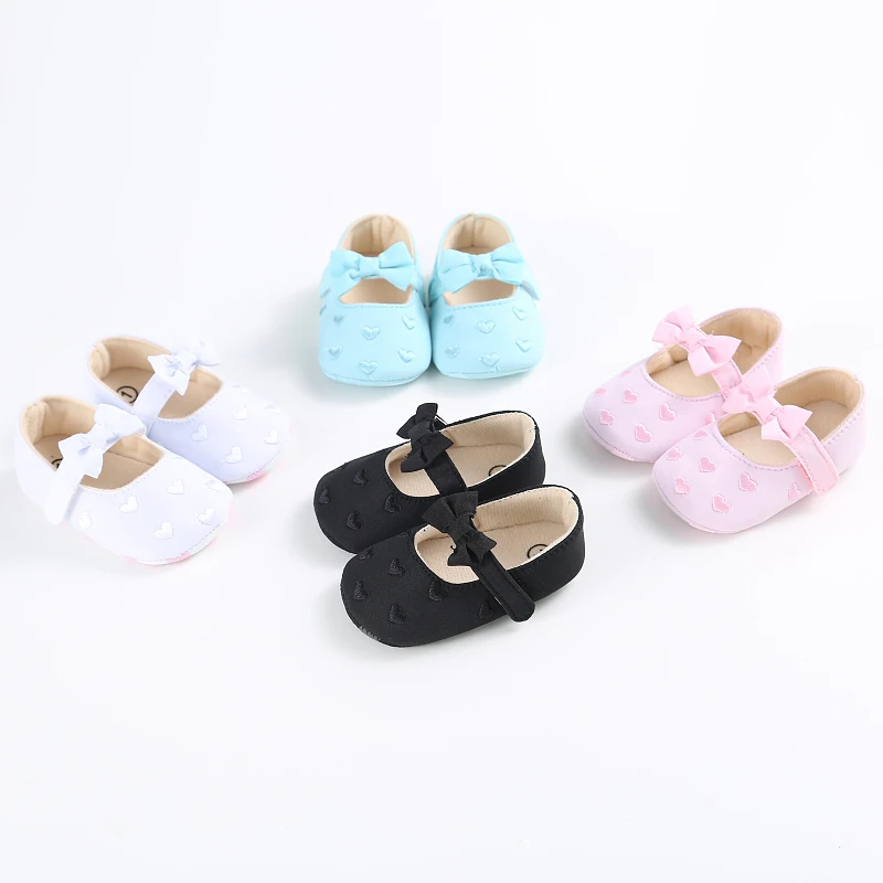 Zapatos de princesa de otoño/primavera para bebés, zapatos para bebés pequeños, zapatos con lazo de corazón para recién nacidos, zapatos para primeros pasos de 0-18 meses BS27