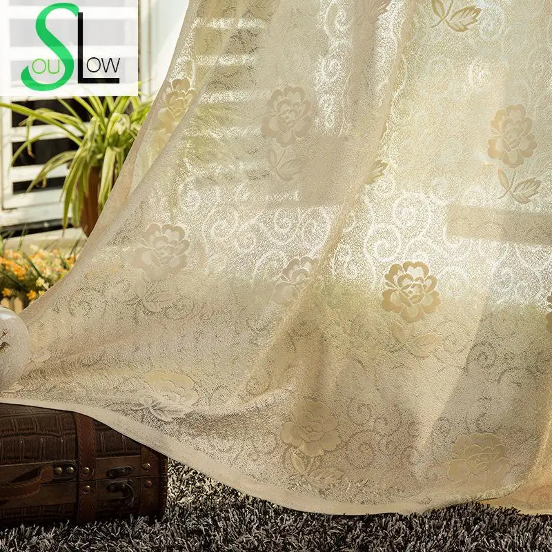 

Slow Soul Beige Simple Modern Curtain French Window Pleated Europe Floral Curtains Tulle For Living Room Kitchen Bedroom Sheer