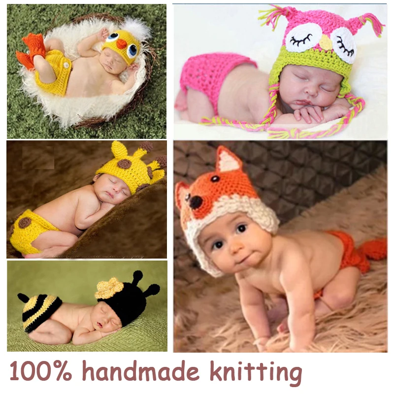 HOT!Newborn Photo Props Crochet Costume Knitted Baby Hat Sets Newborn Baby Animal Photography Props Accessories