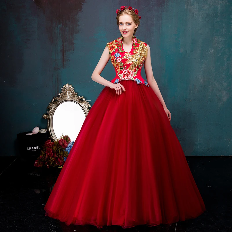 100%real wine red flower peacock beading court ball gown Medieval Renaissance Gown dress Victorian dress /princess Belle Ball