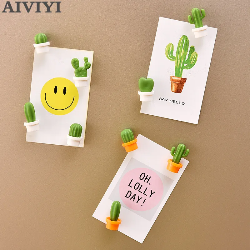 6pcs  artificial cartoon succulent magnet button cactus refrigerator message sticker magnet sticker refrigerator toy home decor