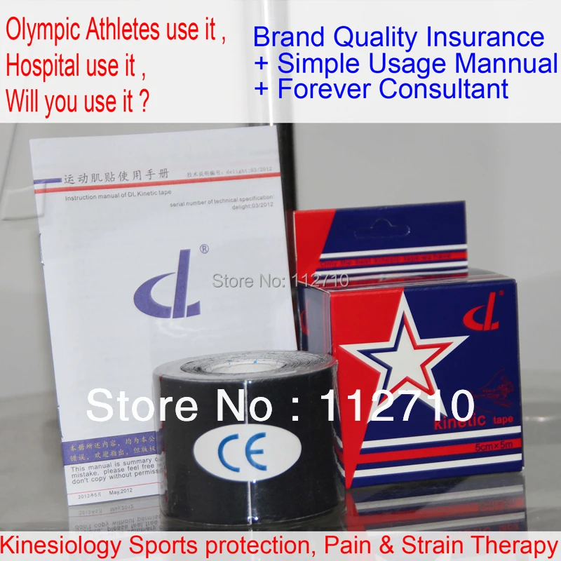 High Quality Kinesiology tape 5cmx5m (24rolls/lot)  Single box Usage manual Therapeutic Muscle Therapy Tex 2014 Hot Sale