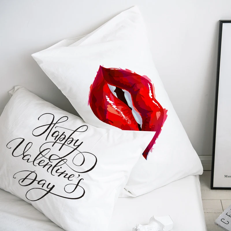 Custom Pillow Case Pillowcase 50x70 50x75 50x80 70x70 Decorative Pillow Cover Sexy red Lip on black Bedding Drop Shipping