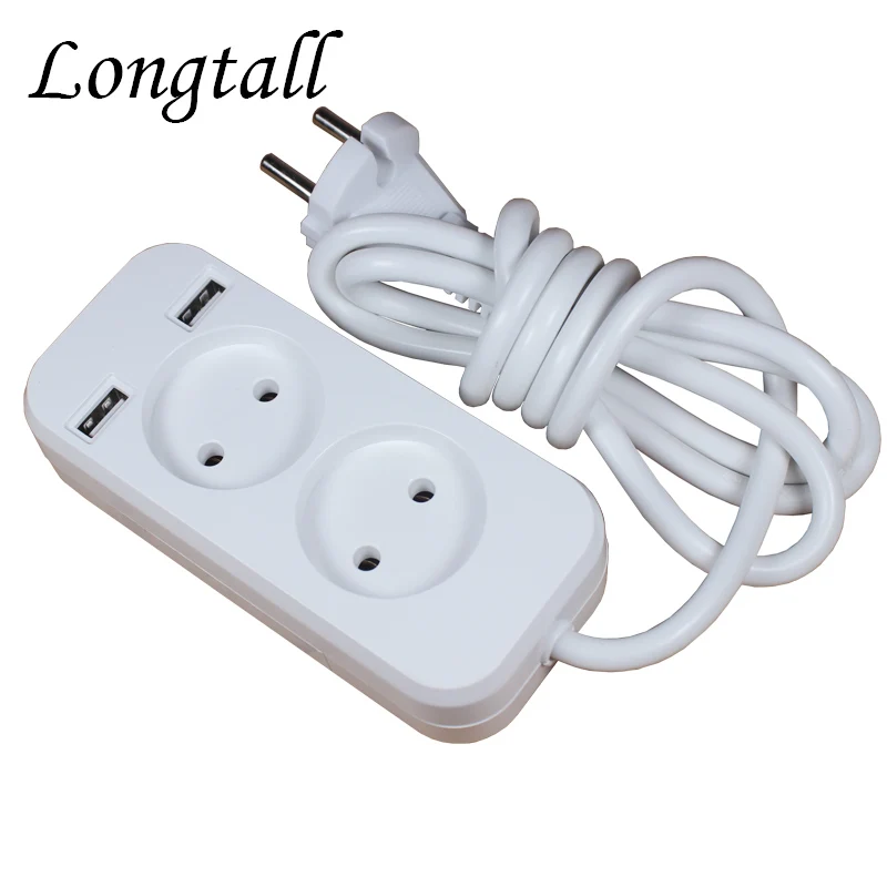 

2019 new design 2 socket European 5V 2A USB extension socket with 1.5m CCA cable LE-02-1.5 White color