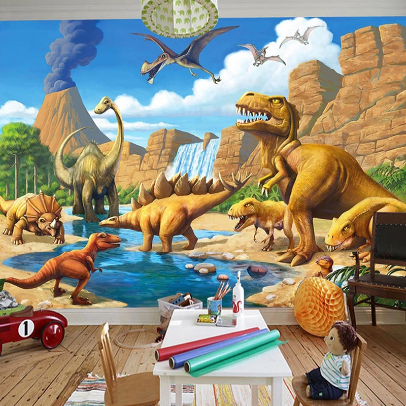 

Custom Size 3D Cartoon Mural Sticker Children's Room Decor Kindergarten Dinosaur Fresco Wood Fiber Wallpaper 3D Papel De Parede