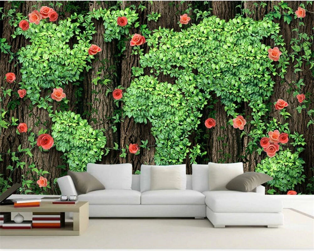 Beibehang 3D Wallpaper Photo graphs Trees Roses Vines Green Leaves Decorative Wall paper Living Room papel de parede wallpaper