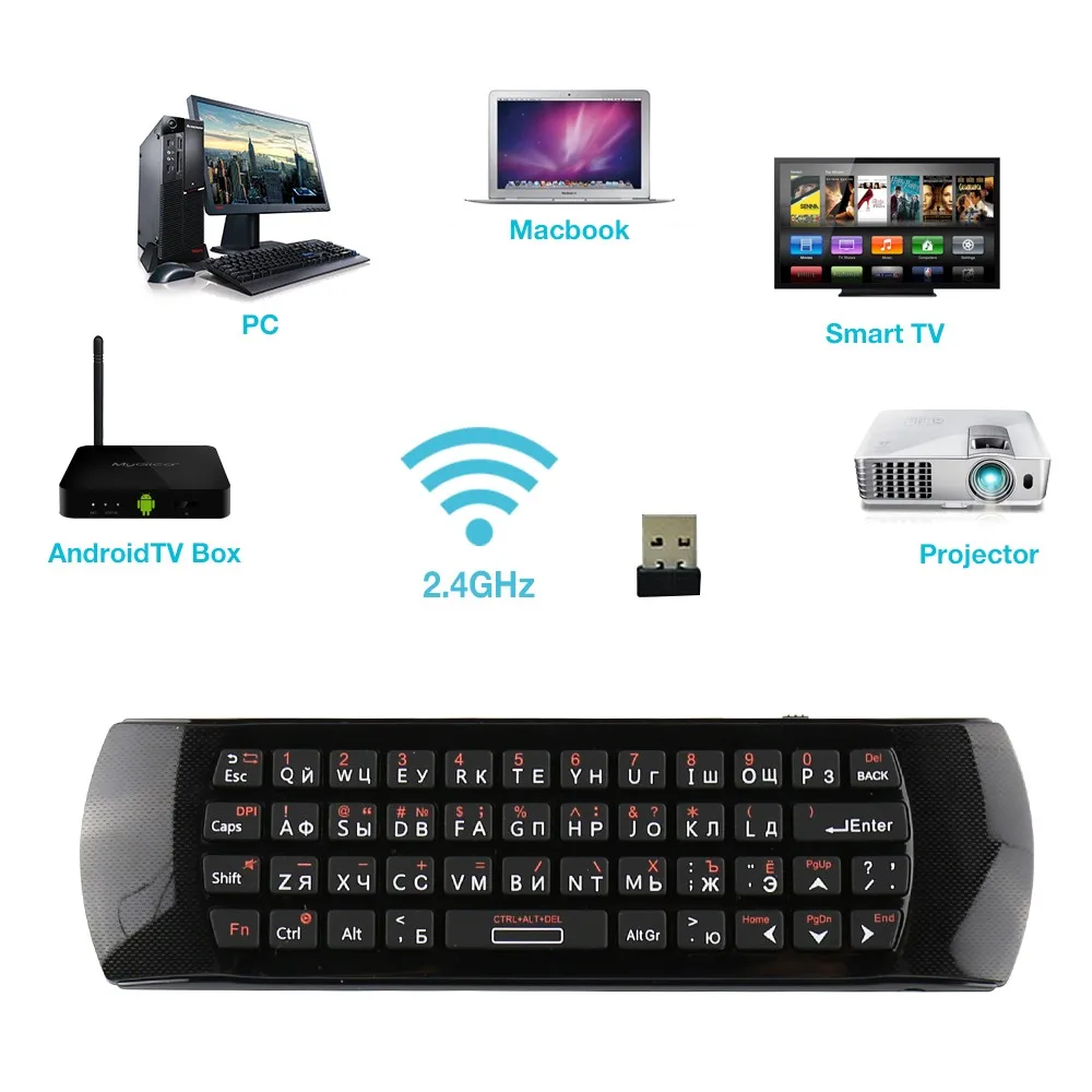 Mini mouse sem fio rii i25a 2.4g, teclado russo com entrada para fone de ouvido, pc htpc, smart tv box x96mini
