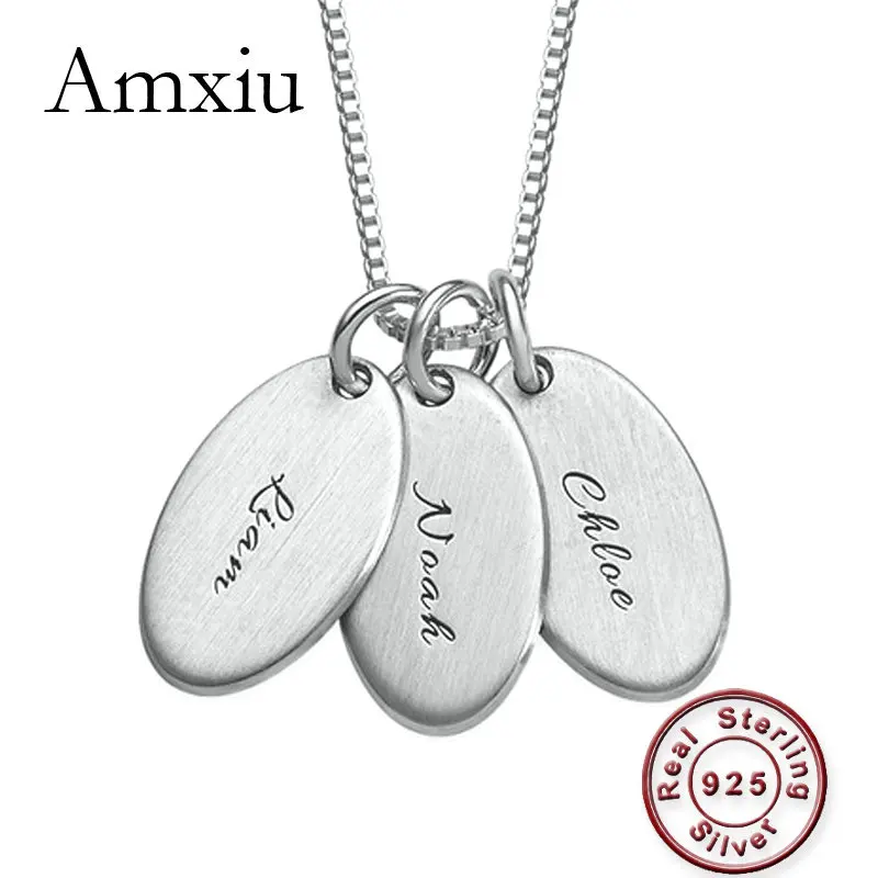 

Amxiu Handmade 925 Sterling Silver Necklace Personalized Name Necklace Engrave 1-3 Names Pendants Necklaces For Women Jewelry