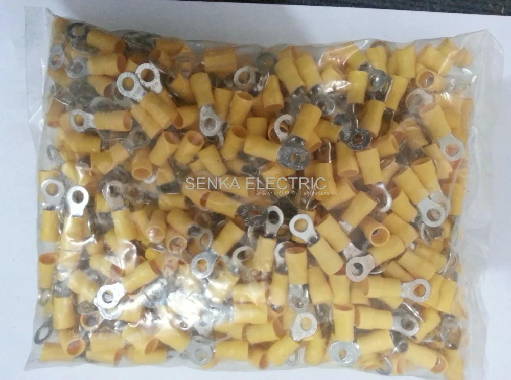 500pcs RV5.5-5 yellow 12-10 AWG 4-6mm Pre Insulated Ring Terminal Round Type Wire Connector