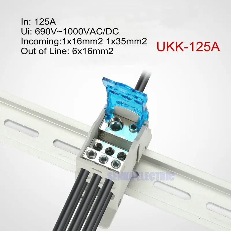 125A Din Rail 1 in Many Output Terminal Block for Distribution Box Universal Power Junction Box Electric Wire Connector UKK125A