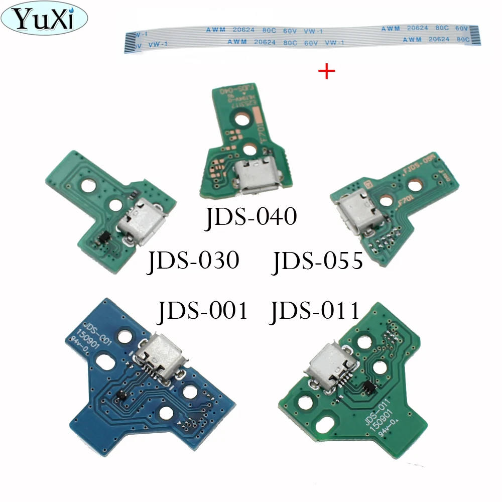 

YuXi for PS4 Pro Slim Controller Charging Socket Port Circuit Board JDS 030 040 with 12 14 Pin Power Flex Cable