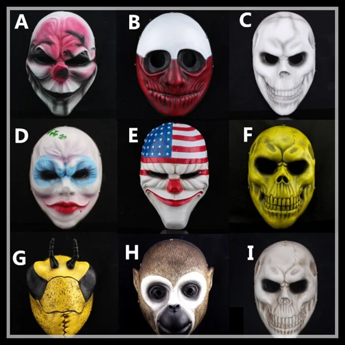 9pcs Payday 2 Mask Dallas Mask/Wolf/Chains/Hoxton Payday 2 Cosplay Halloween Horror chainsaw clown mask payday masquerade mask