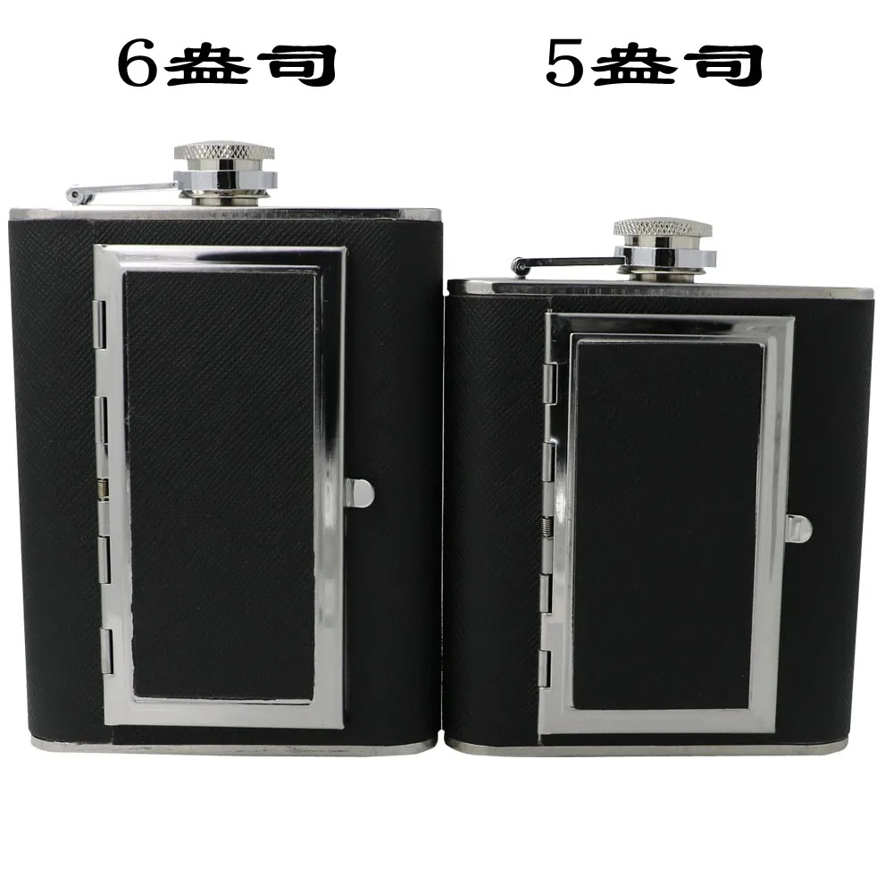 Multi-Functional 6oz 304 Stainless Steel  Flagon Wine Bottle  with 6 Cigarettes Box Creative Outdoor Carry Pot