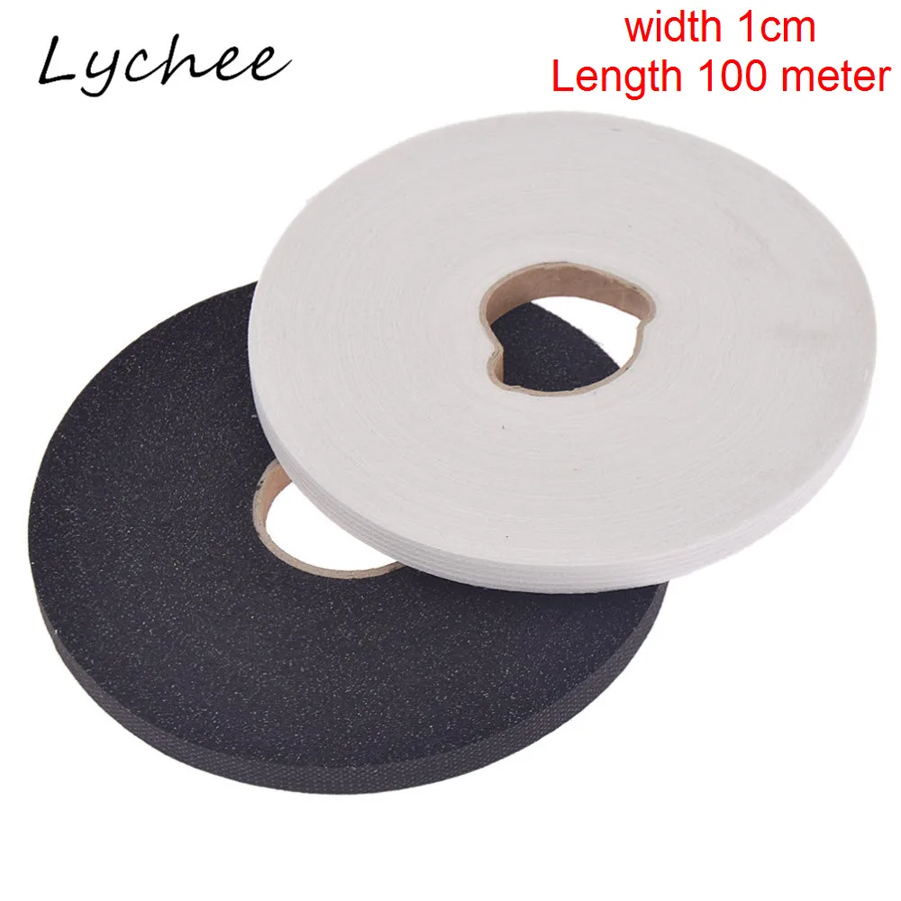 Lychee 100m Black White Non-woven Interlinings Iron On Single-sided Adhesive Tape Fabric Garment Decor Ribbon Cloth