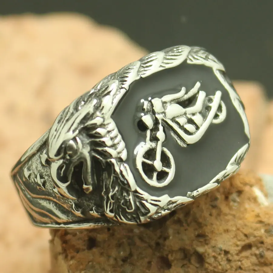 Retail Newest Size 8 to size 15 Mens Boys 316L Stainless Steel Cool Star Motorcycle Biker Rider Ring