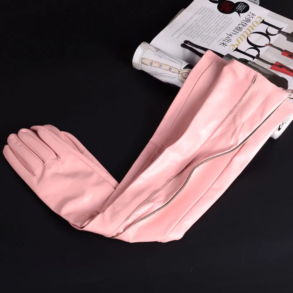 40 50 60 70 80cm Women\'s Ladies Real Leather Sheep Skin Middle Invisible Zipper Evening Gloves Party Opera/Long Gloves