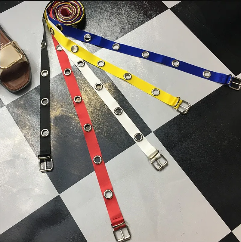 ロング人格デザインホットカジュアルリングブラックメタルベルト女子学生ジーンズキャンバスウエストベルト潮銀ピンバックル男性女性