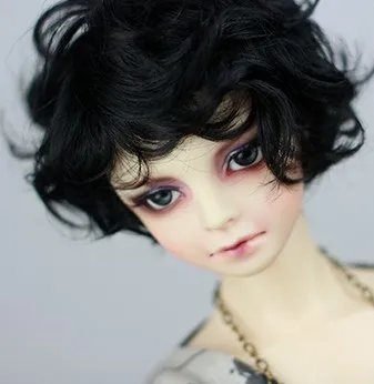 D01-P469 children handmade toy   1/4 1/3 Doll Accessories BJD/SD/MDD doll wig Black face curling short hair 1pcs