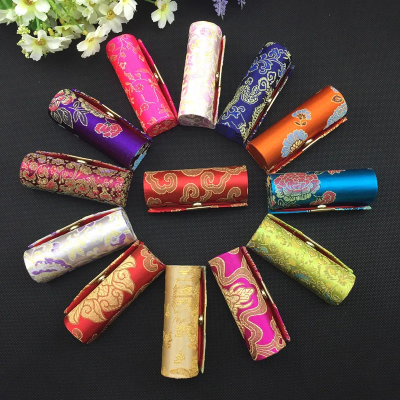 

Unique Fancy Mirror Small Jewelry Storage Case Gift Box Silk brocade Lipstick Tube Lip gloss Packaging Container Lig balm Boxes