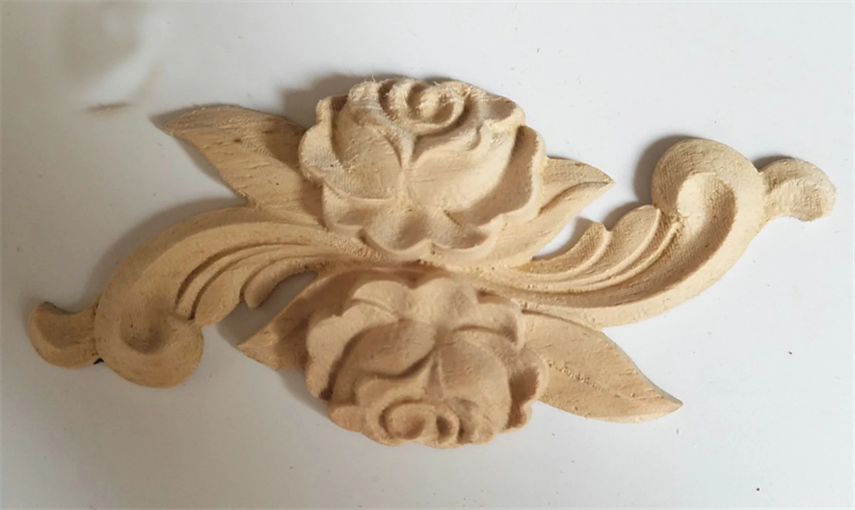 1PC New Flower Wood Carving Natural Wood Appliques for Furniture Cabinet Unpainted Wooden Mouldings Decal Decorative Figurine
