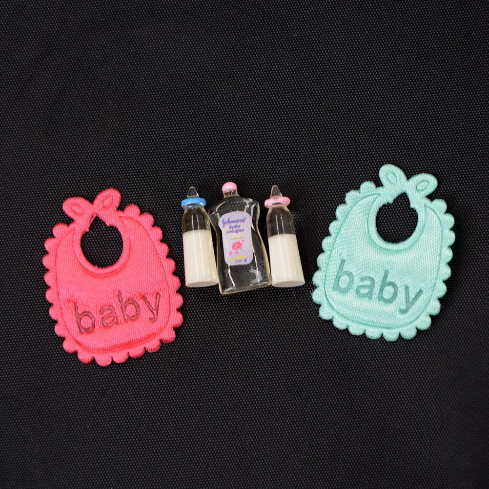 1/6 1/12 1:12 Dolls House Miniature Baby Bottles Shampoo Bibs Set Nursery Accessories for  Girls Gifts