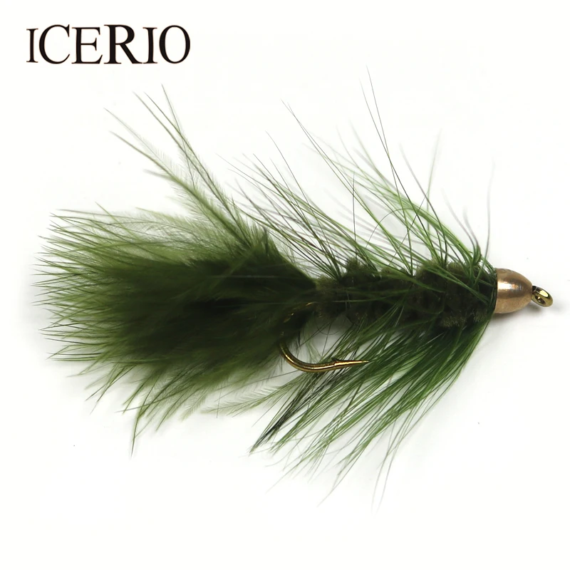 ICERIO 4PCS 4# Brass Cone Head Woolly Bugger/Streamer Flies Trout Fly Fishing Lures