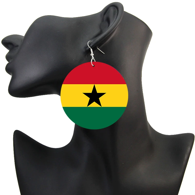 SOMESOOR Trendy Printed National Flags Wood Drop Earrings Africa America Europe Country Photos Jewelry For Women Gifts