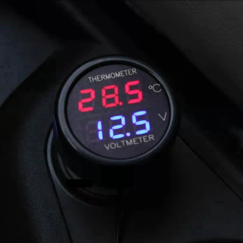 Mini Temperatura Digital Voltage Meter Vermelho Azul Duplo Display Termômetro Led Voltímetro no Carro