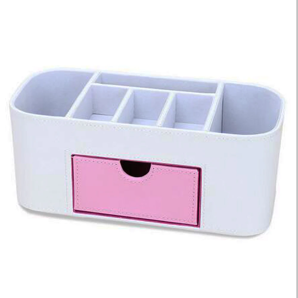 XRHYY Home & Office Matching Leather Pen Holder Desktop Practical Multi-Function Stationery Storage Box Cosmetic Brush Storage