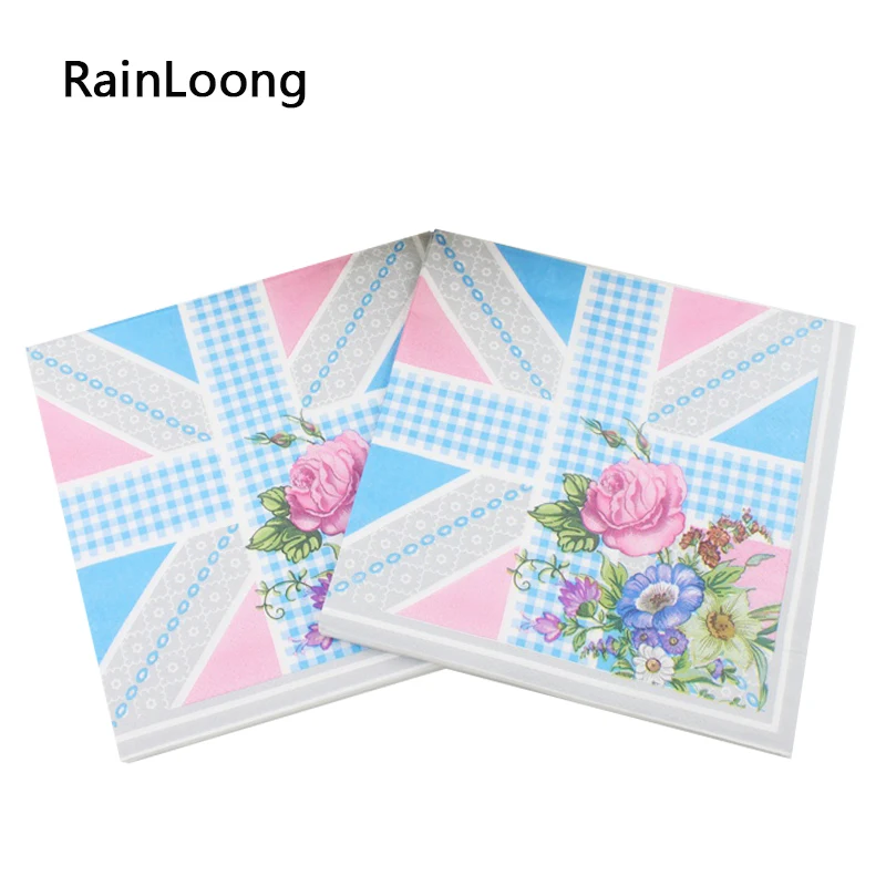 [RainLoong] 33cm*33cm  Blue Rose Paper Napkins Festive & Party Supplies  Tissue Dinner Serviette Guardanapo 2 layers 1 pack