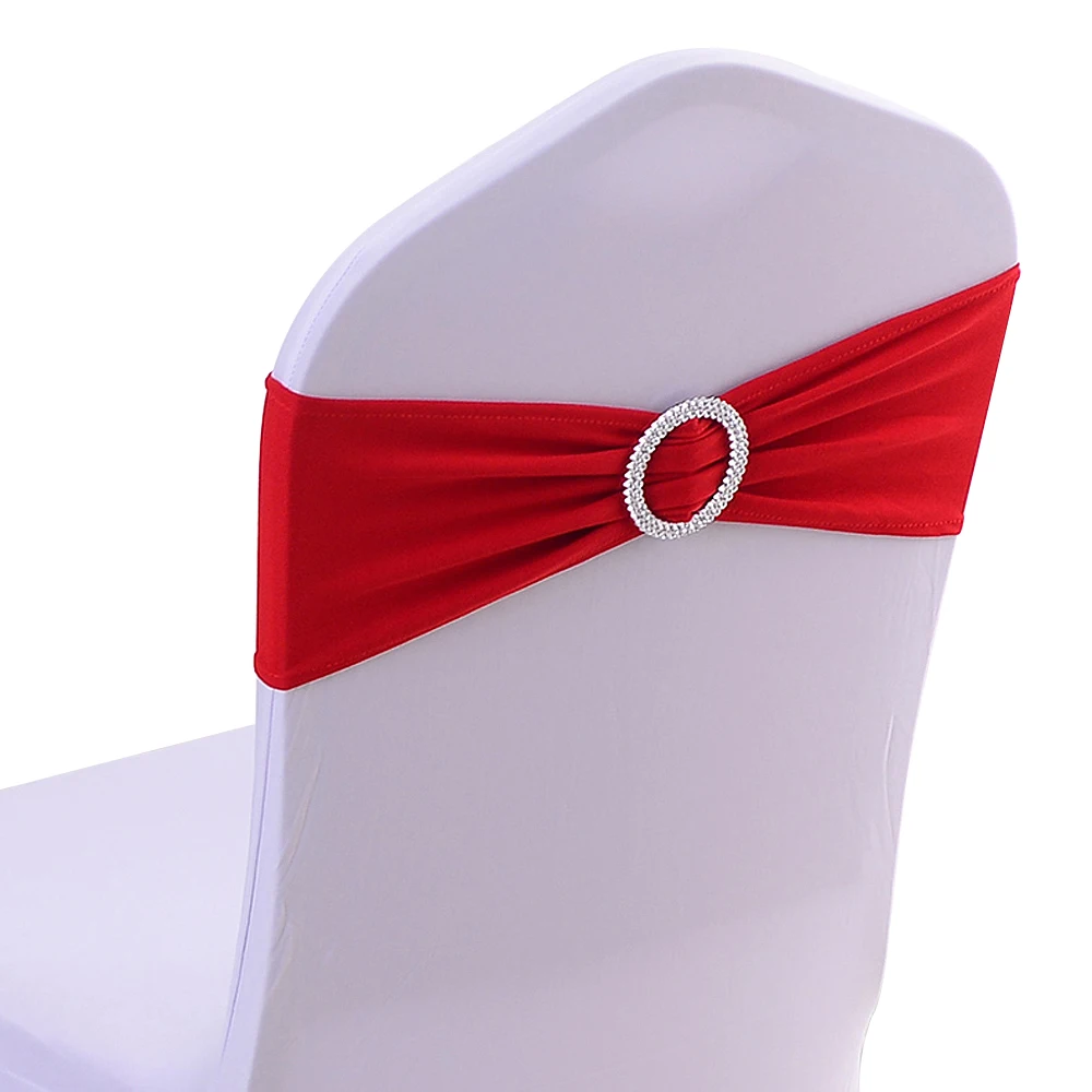 

Wholesales/Retail 50 Pieces Red Chair Elastic Spandex Chair Bands With Round Plastic Buckle Wedding Decoration CB-50-RE