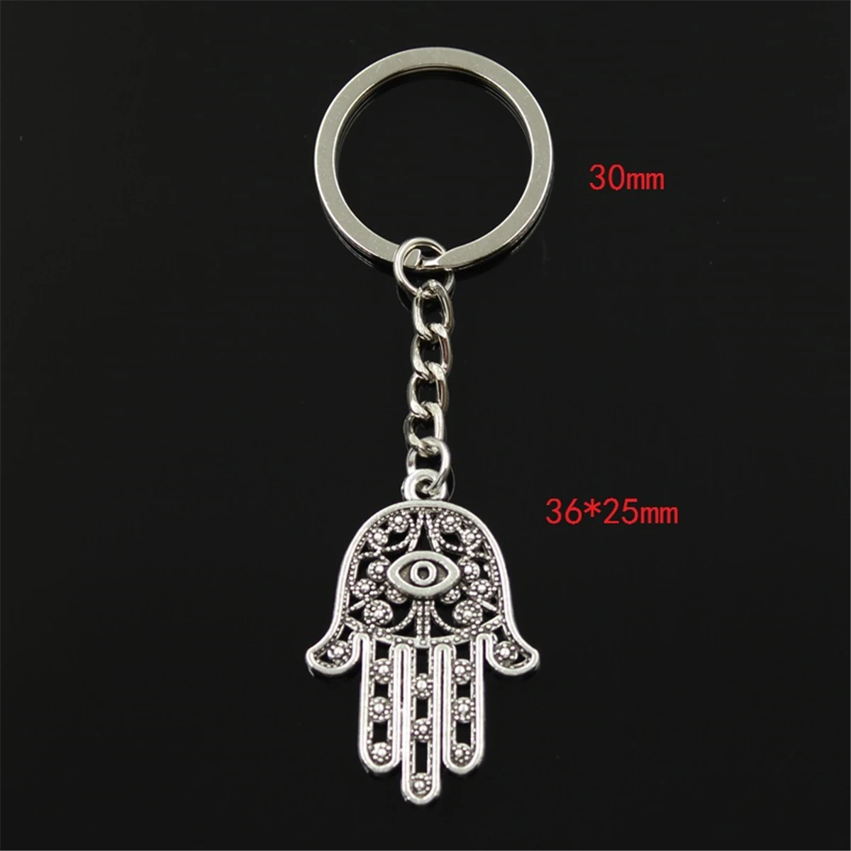 New Fashion Men 30mm Keychain DIY Metal Holder Chain Vintage Death Eye Hamsa Palm Fatima Hand 36x25mm Silver Color Pendant Gift