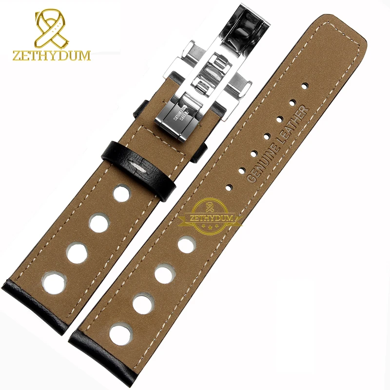 20mm Watchband Genuine Leather Strap for Tissot PRS516 Series Men‘s Watches Band With Butterfly Clasp Black Brown