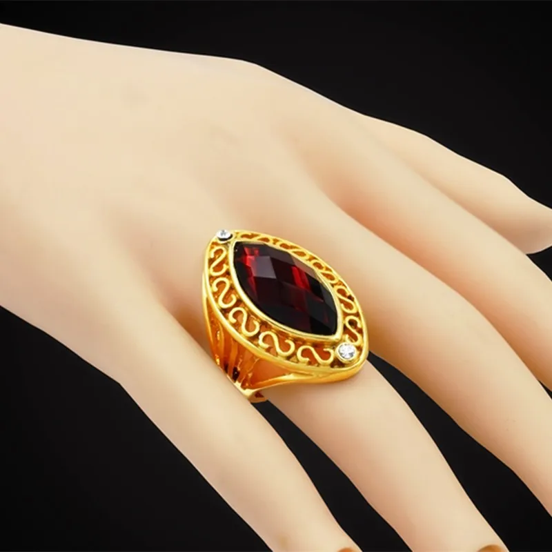 Big Red/Pink/Green/Purple Crystal Zircon Gold Color Mens Jewelry  Ring for Women Size 7-10