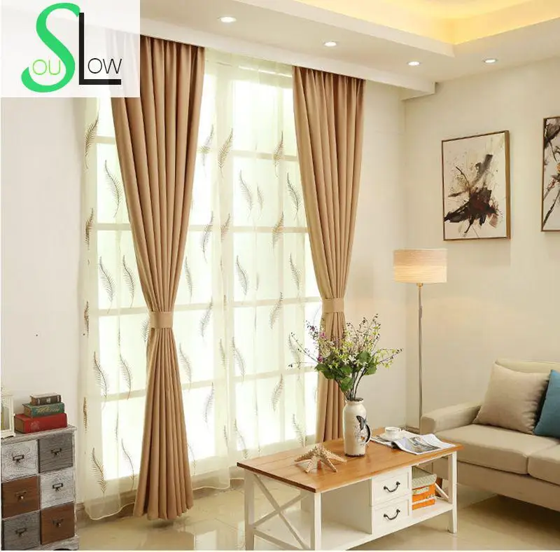 Slow Soul Green Blue Dark Coffee Pure Color Curtains Linen Simple Modern Thickening Curtain For Living Room Kitchen Bedroom