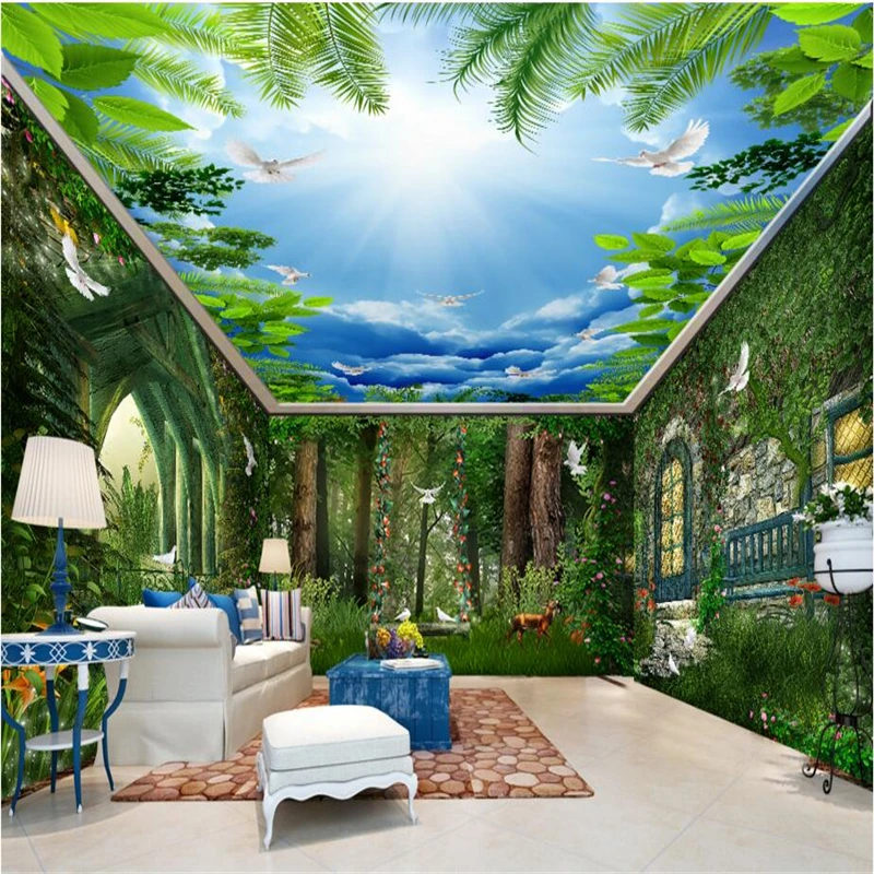 beibehang forest dream hut swing flower vine 3D Wallpaper Background Modern Mural for wall paper for Living Room flooring-paper