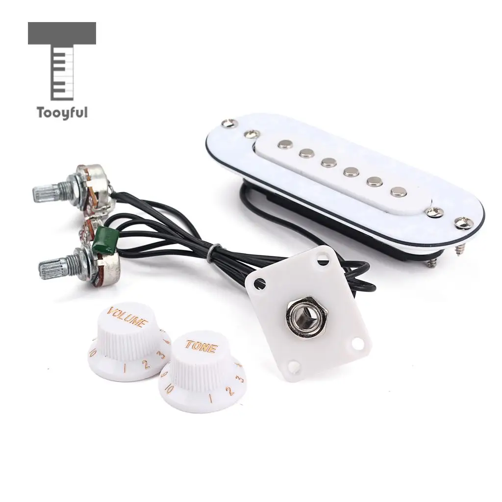 Tooyful 1 Set Prewired 52mm Bridge Pickup with White Pearl Pickguard Volume Tone Knob for Electric/Acoustic/Classical Guitar