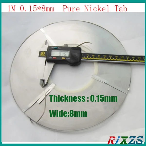 1M 0.15x8mm Pure Nickel Tab 18650 26650 32650 Welding Strip