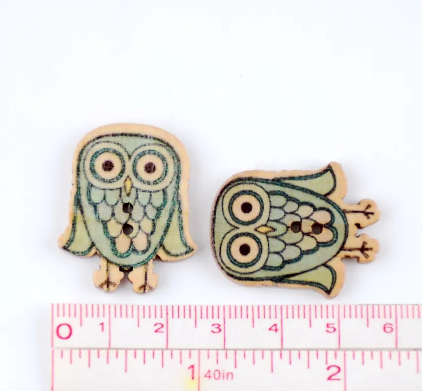 Free shipping -2015 New 50pcs Mixed 2 Holes Cartoon Owl Animal Pattern Wood Sewing Buttons Scrapbooking 24x30mm J1497