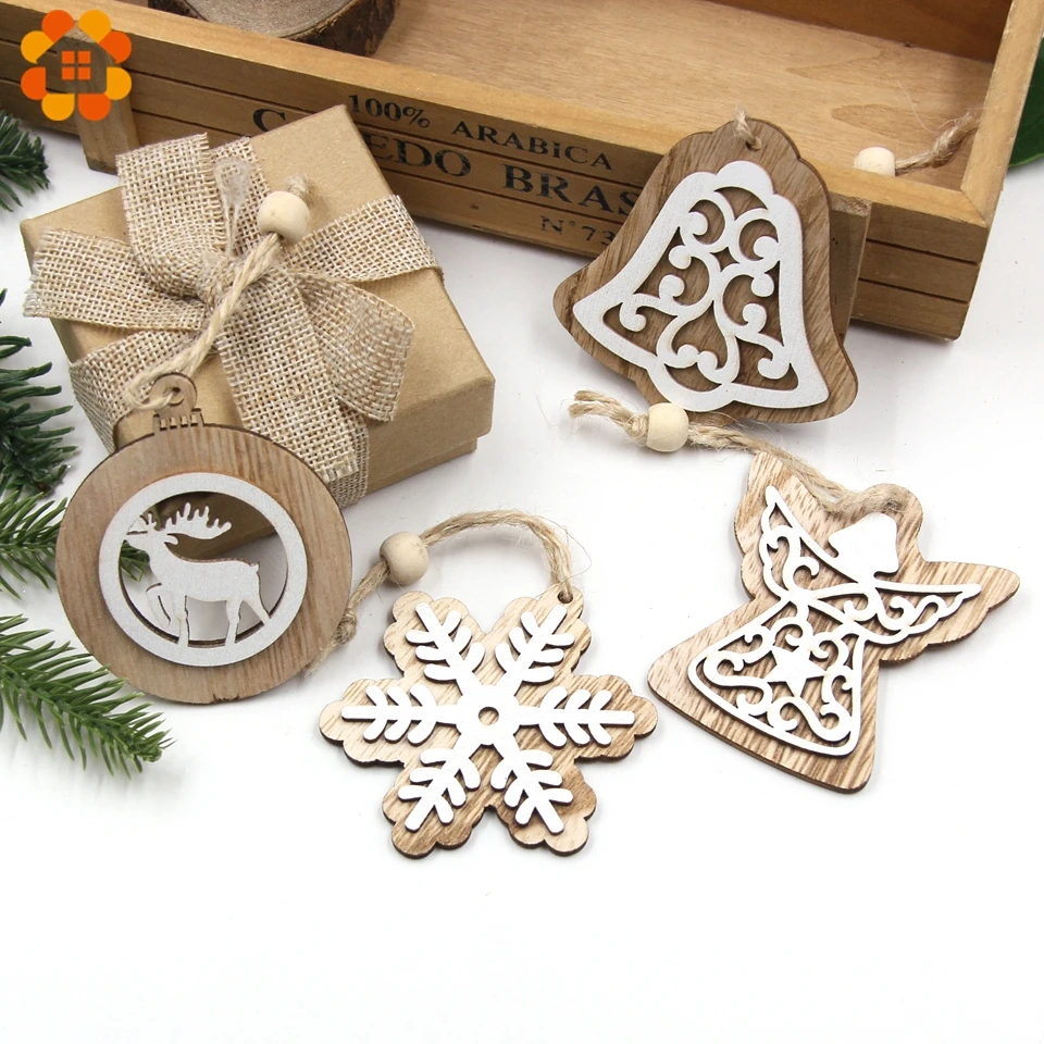 2PCS Vintage European White Wooden Pendants Ornaments Hanging Gifts For Wedding&Christmas Party Decorations Tree Ornaments