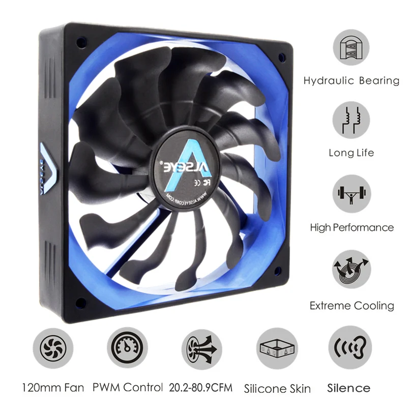 ALSEYE Computer Fan Cooler PWM 4pin 120mm PC Fan for CPU Cooler / Radiator / PC Case, 12V 500-2000RPM Silent Cooling Fans