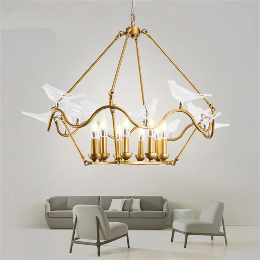 Transparent Glass Birds Living Room Chandelier Copper Lights Post Modern Led Restaurant Clubhouse Hotel Kitchen Room Design Lamp