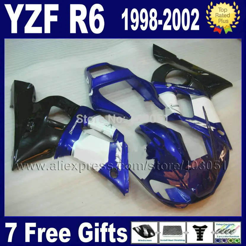 Custom moto fairings kit for YAMAHA R6 1998 1999 2000 2001 2002 blue white  YZF R6 98 99 01 02 body repair Fairings