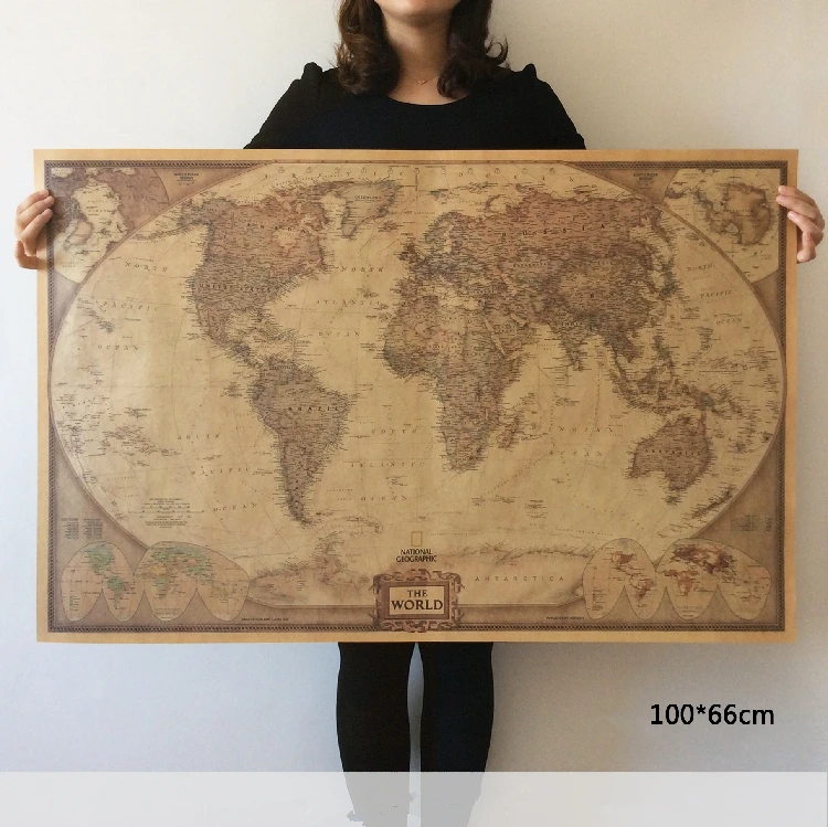 Vintage World Map Travel Home Decoration Detailed Antique Poster Wall Chart Retro Paper Matte Kraft Paper Map World